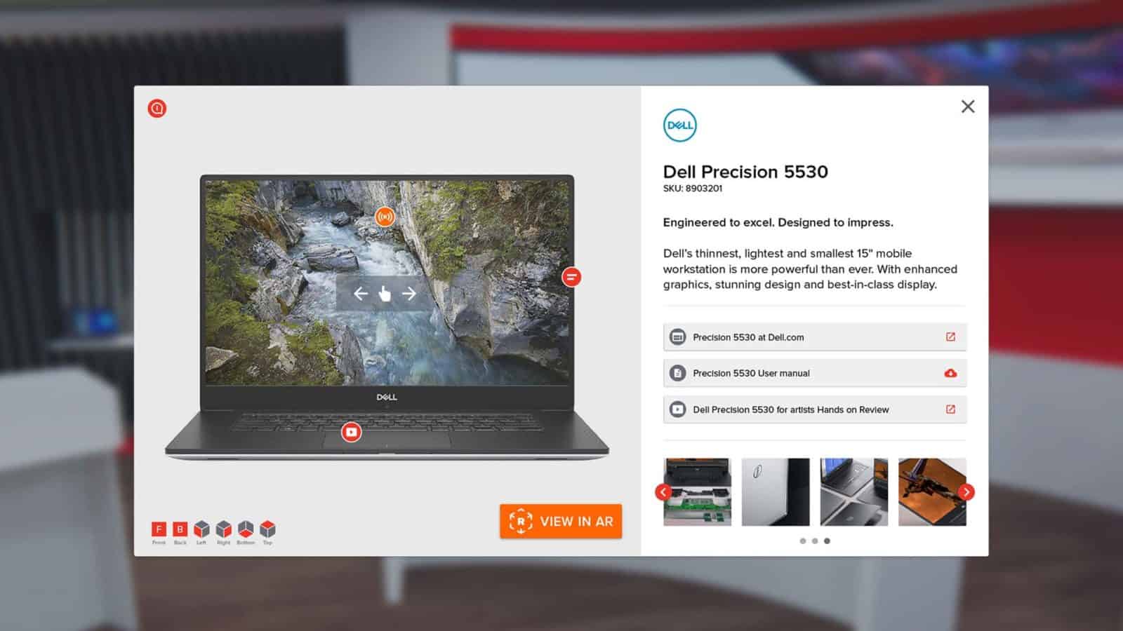 A product page for Dell which has a 3D modelled laptop.