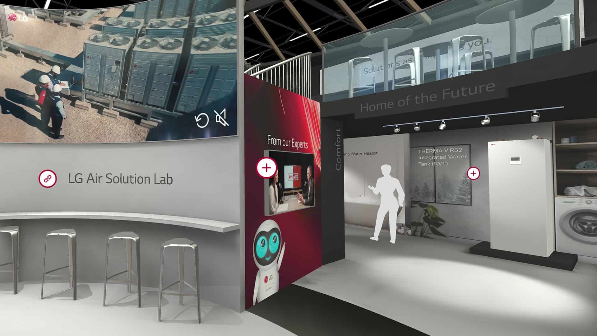 Inside the LG 3D virtual exhibition stand which has branded stands to showcase products.