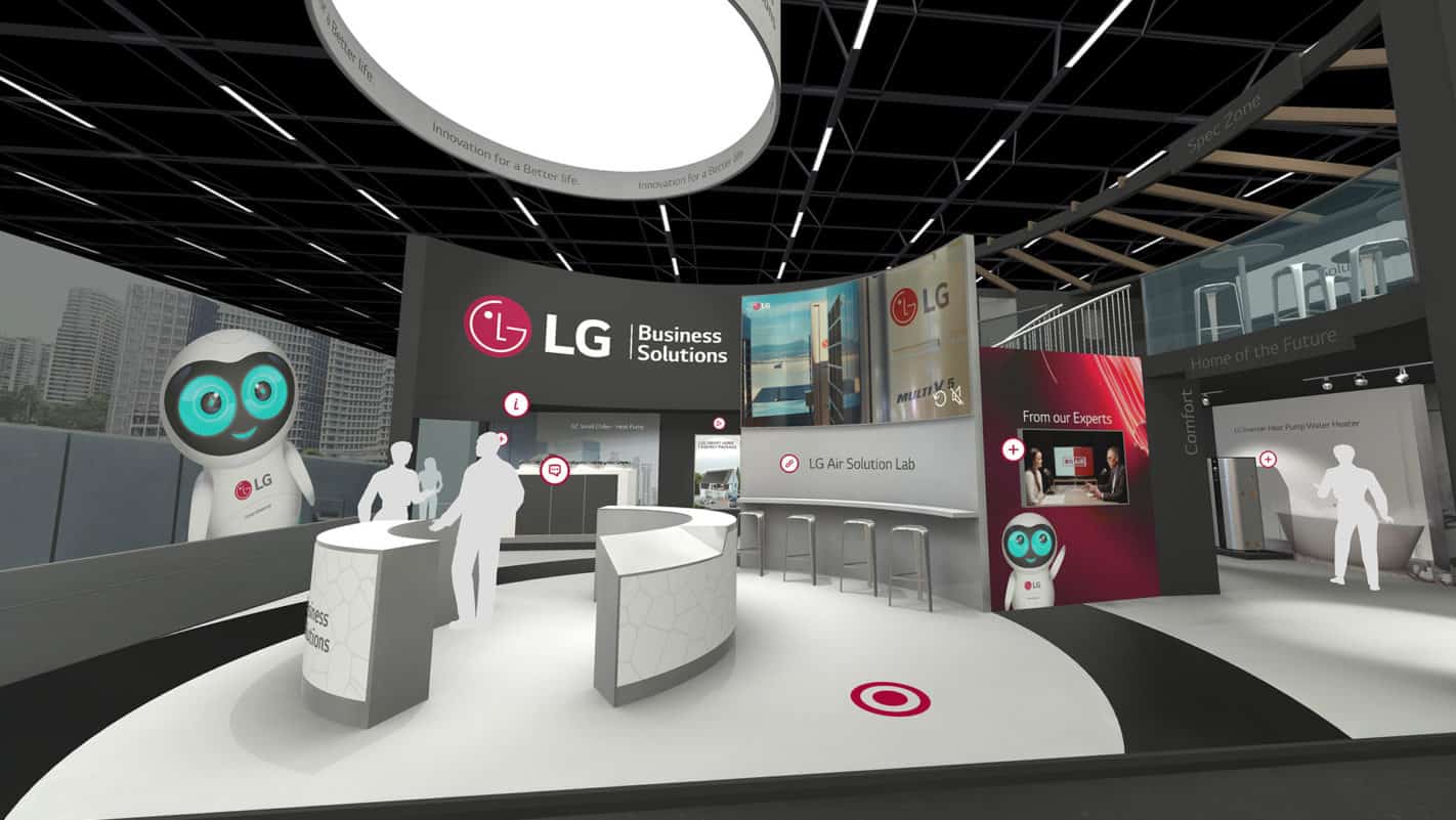 The LG virtual stand that has various branded stands to showcase their products.