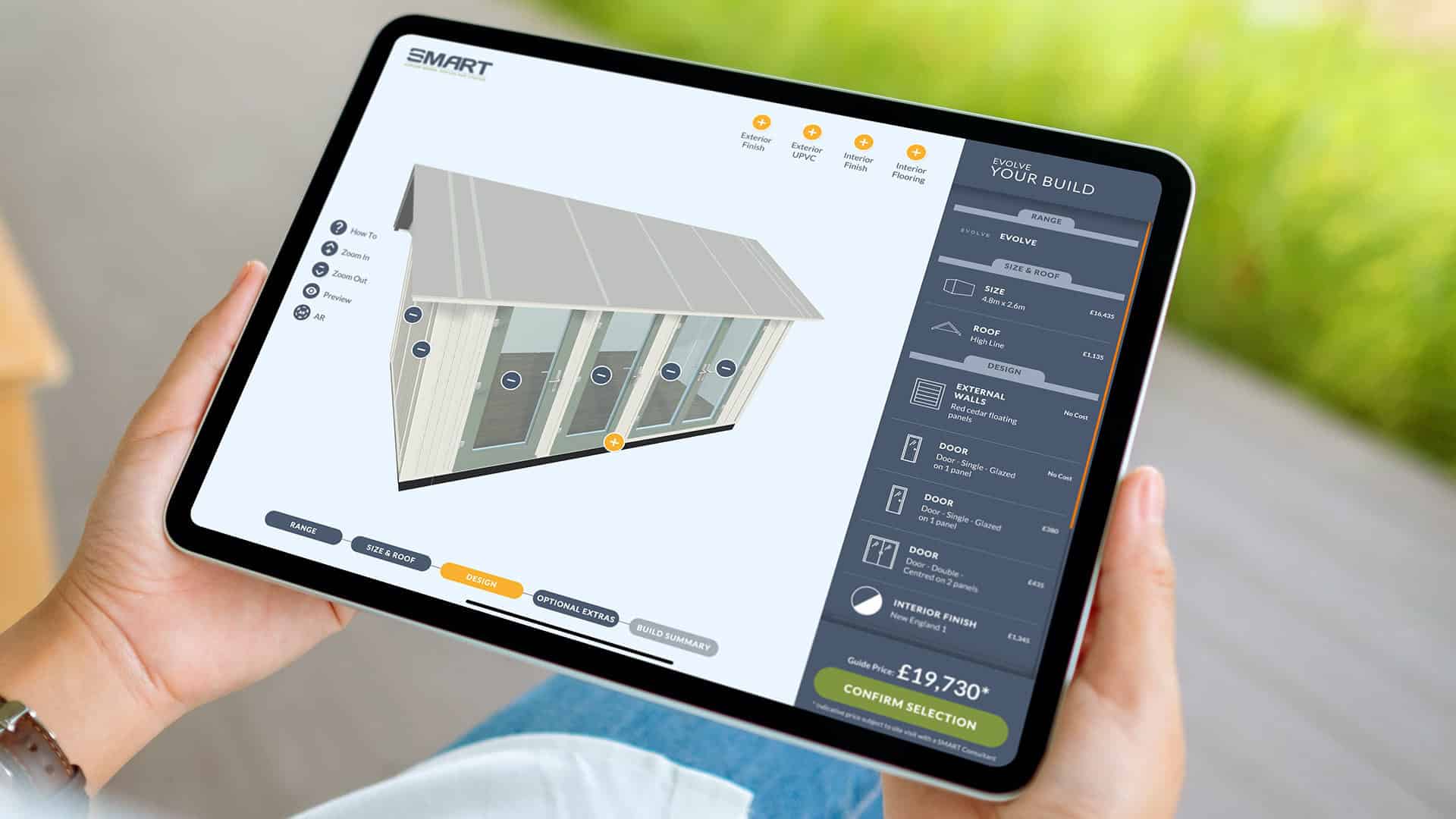 Someone using the smartgarden configurator app on a tablet.