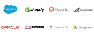a collection of logos from major ecommerce brands including, WooCommerce, Shopify and BigCommerce.