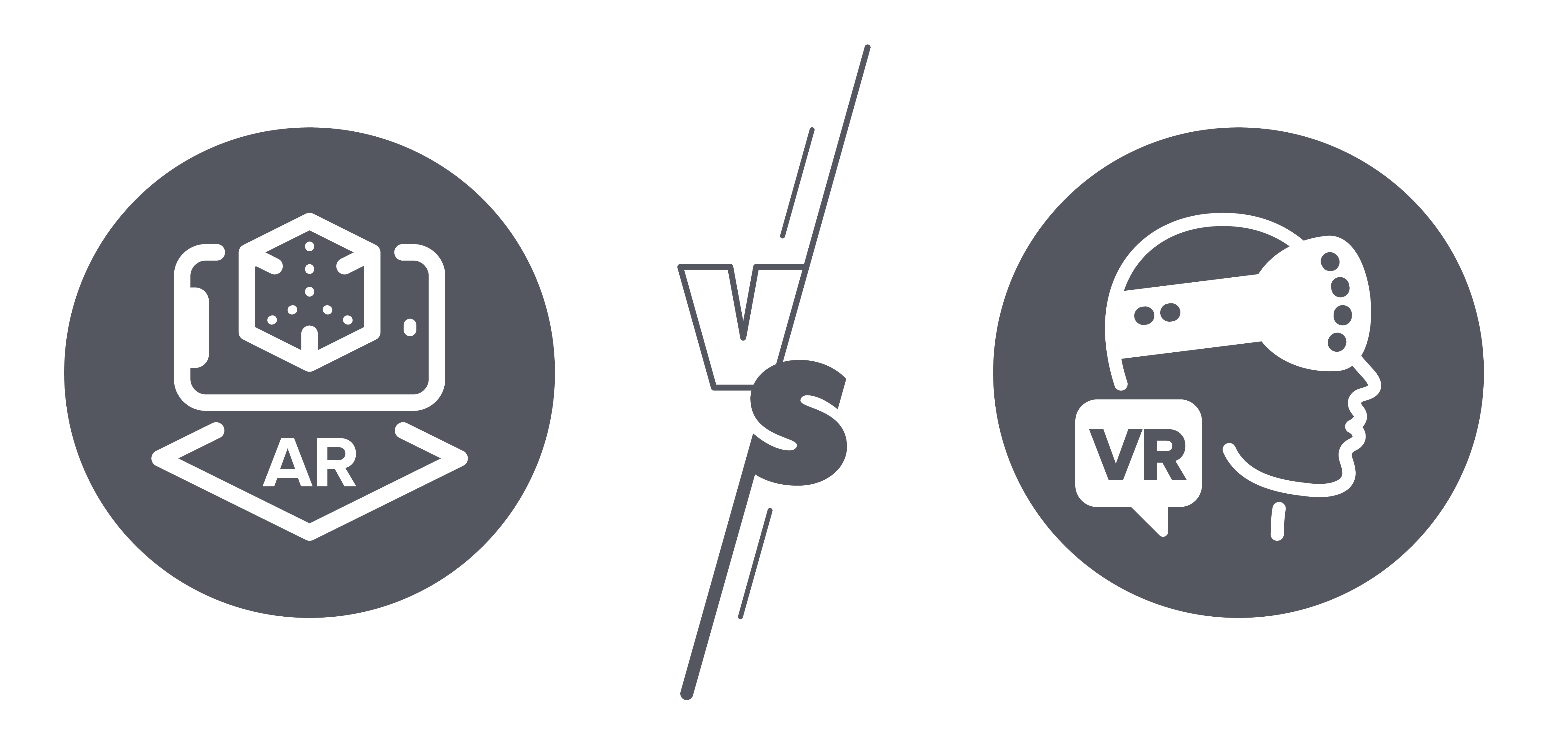 An icon on the left representing AR and one on the right for VR with 'VS' written between them.
