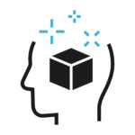 An icon depicting the side profile of a head with a cube in the middle of the head.