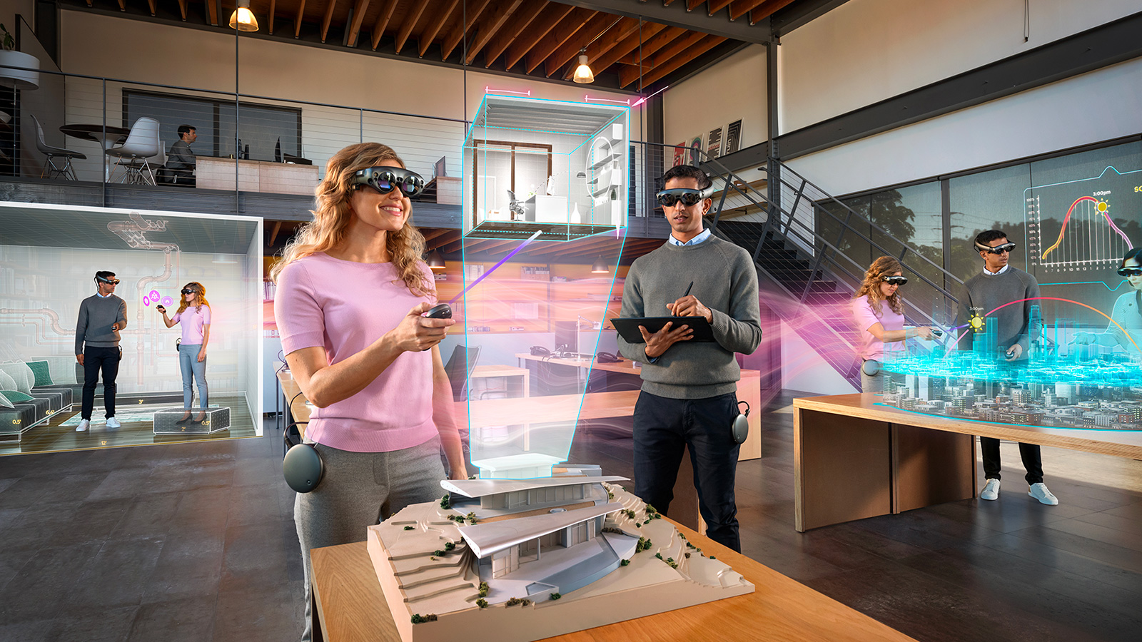 Magic Leap's concept of spatial web technology in the work environment.